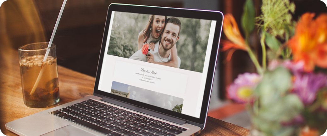 Un site de mariage AppMariage affiché sur un ordinateur portable